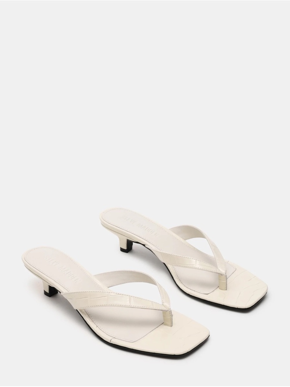Steve Madden Tracie White Croc-Embossed Square-Toe Thong Sandals